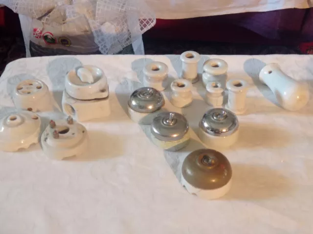 lot : Anciens Interrupteurs Porcelaine  Pièces détachées + Isolants Porcelaine