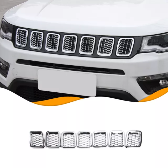 Front Grille Grill Insert Mesh Cover Trim Bezels Chrome for Jeep Compass 2017-20