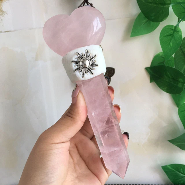 223g Rose Quartz Point Heart Magic Wand Quartz Crystal Collection Healing