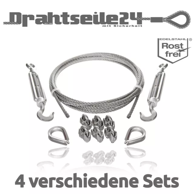 Drahtseil spannen Edelstahlseil Set mit Seilklemmen, Drahtseilspanner & Kauschen