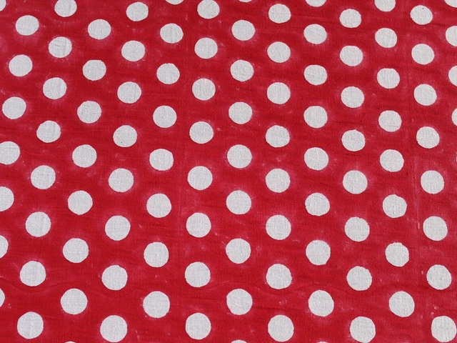 Indien Blanc Main Bloc à Pois Tissu 2.3m Coton Couture Tissu Artisanat UK