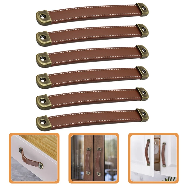 6 Pcs Cabinet Handles Kitchen Leather Drawer Pulls Dresser Pulls Door Handle 10