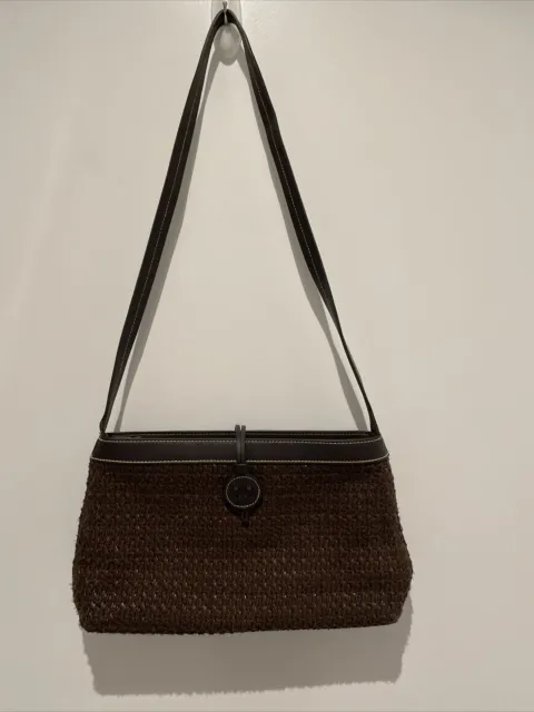 Etienne Aigner Woven Straw & Leather Shoulder Bag Rattan Handbag Purse Vintage