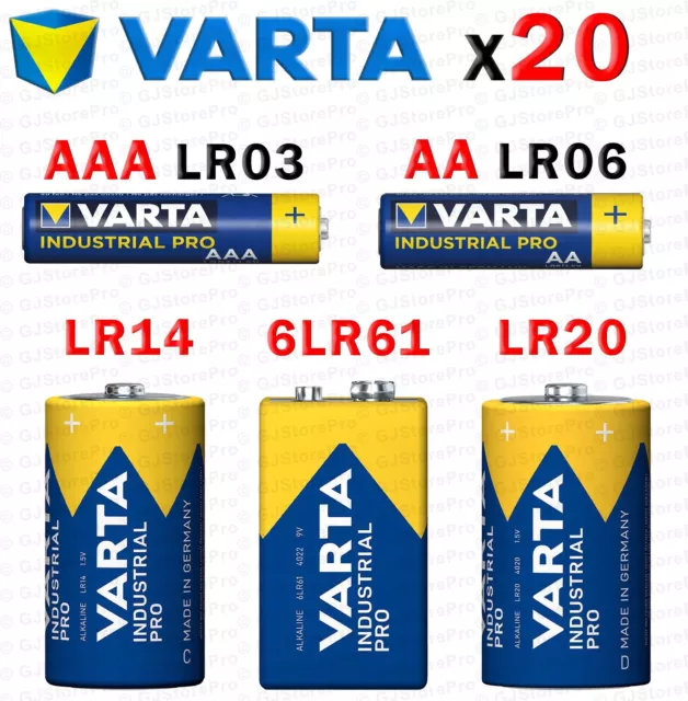 20 Piles VARTA LR14 - LR20 - LR03 AAA - LR6 AA - 6LR61 Pïle Industrial Pro