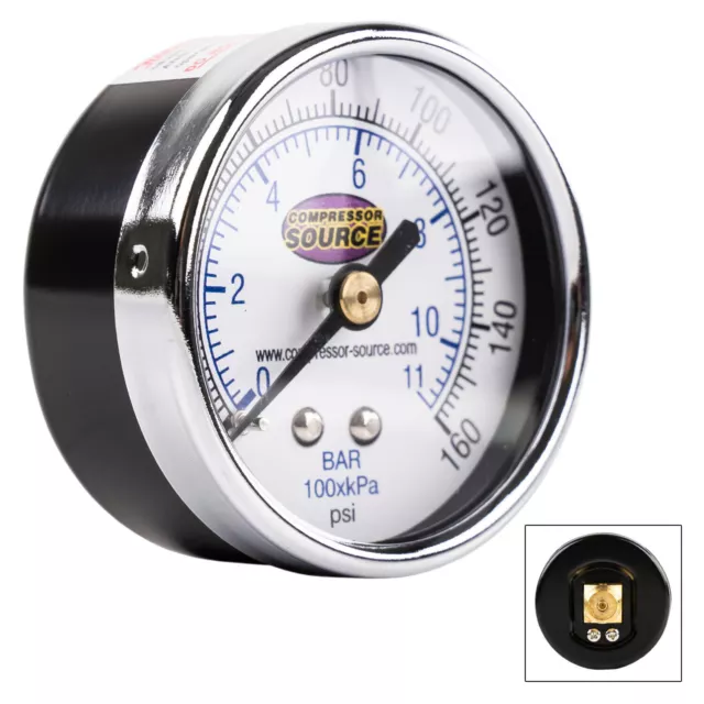 0-160 PSI Air Pressure Gauge 1/4" NPT Center Back Mount CBM 2" Face