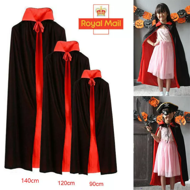 Halloween Cape Vampire Black Red Dracula Devil Cloak Kids Dress Costume Cosplay