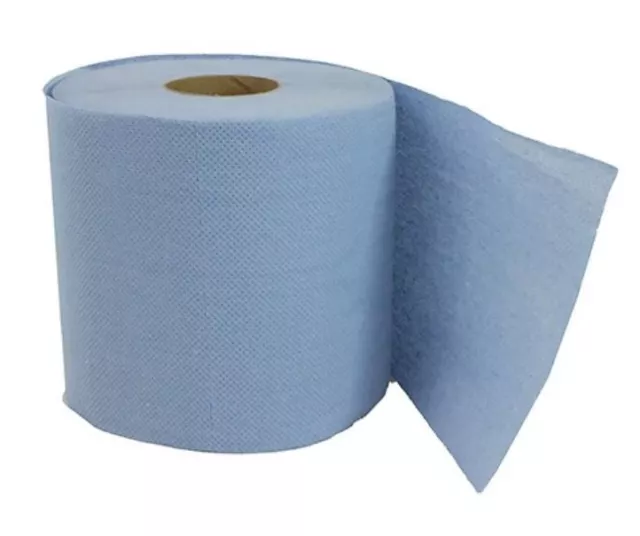 6 Pack 2 Ply Blue Embossed Centre Feed Paper Wipe Rolls Toiler Tissue New 2