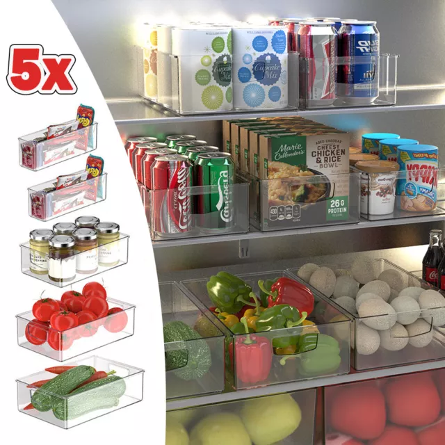 5Pcs Fridge Organiser Set Stackable Storage Box Container Bins for Refrigerator