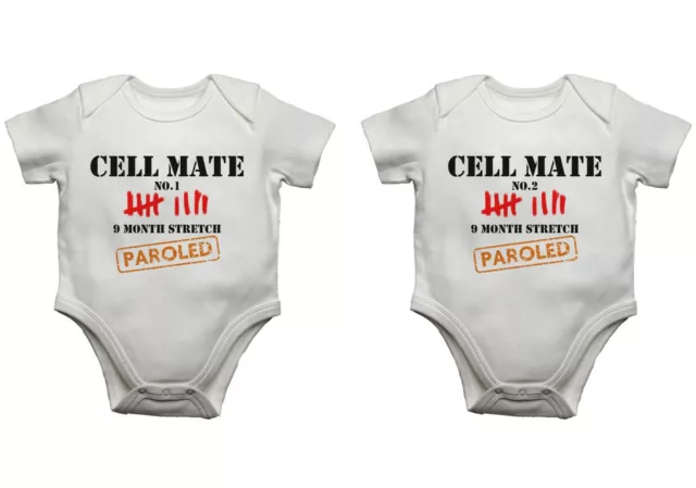 Twins Baby Grow Vest bodysuits Funny Cell Mates for Unisex Gift Present Set Of 2