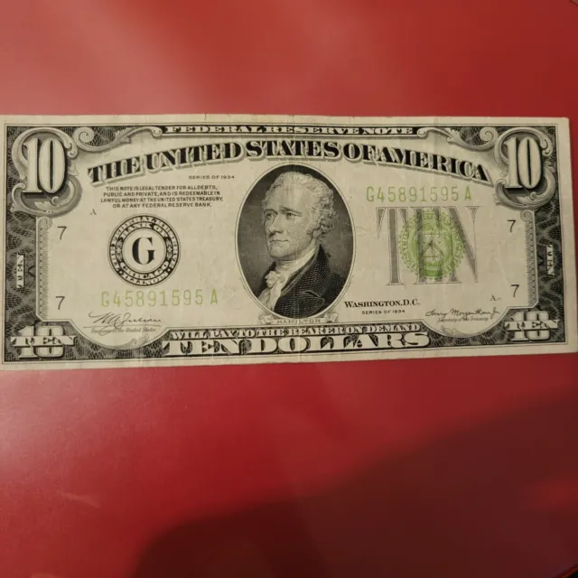 👀💥Light Green-1934C $10 Dollar Green Seal Federal Reserve Note Chicago 💥👀