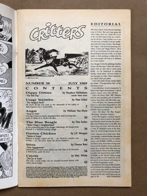 Critters #38 VG; Fantagraphics - Usagi Yojimbo - TMNT character 3