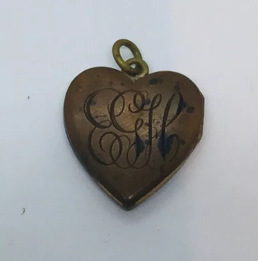 Antique Viktorianisch Gefülltes Gelbgold Buchstabe Herz Medaillon Anhänger