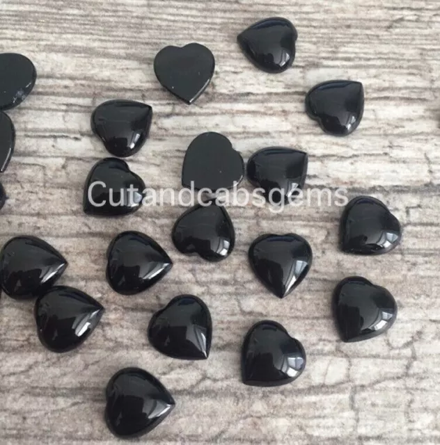 Black Onyx Heart Cabochon, Loose Gemstone, Heart Black Onyx, 6 MM to 20 MM 3