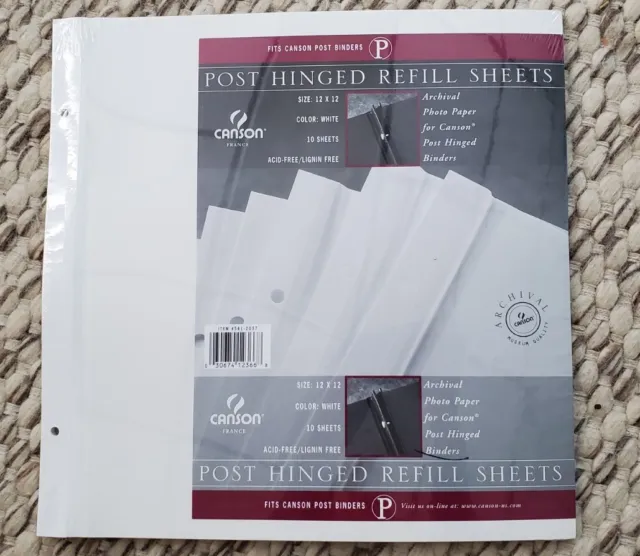 Scrapbooking 2 hole Refill Pages White 12x12" 10 sheets Canson France Post Hinge