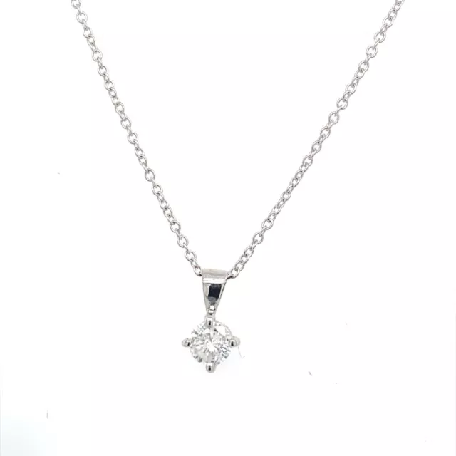 9ct White Gold 0.25ct G/H Si3 RBC Diamond Pendant On 9ct White Gold Chain