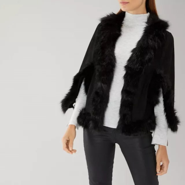 Fur Trim Suedette Amber Cape Wrap Black One Size Ex-Coast/Karen Millen SALE!!