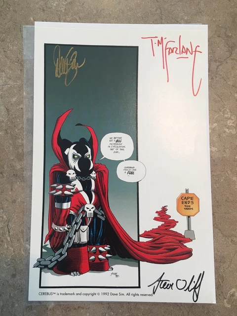 Dave Sim, Todd McFarlane & Steve Oliff Signed Print Cerebus Spawn 1992 LE Auto