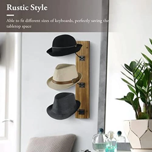 Rustic Burnt Wood Hat Rack, Hat Rack w/ Cast Iron Horseshoe Shaped Hanger Hooks
