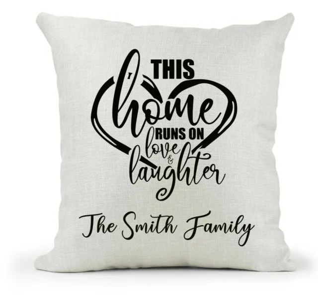 Personalised Family Cushion Love & Laughter New Home gift Modern Decor Quote