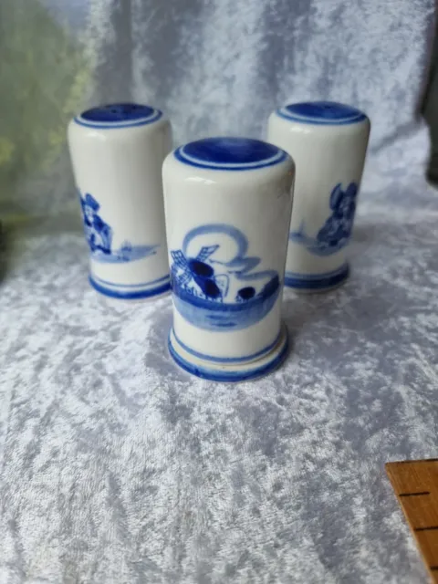 Vintage Delft Style ? Blue White Salt Pepper Toothpick Holder Ceramic Set
