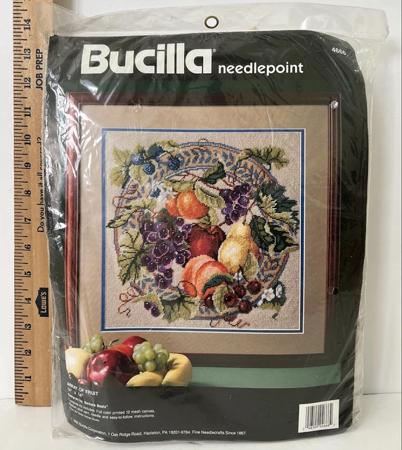 Kit de agujas vintage 1992 Bucilla 4666 ""Array of Fruit"" Barbara Baatz 14X14