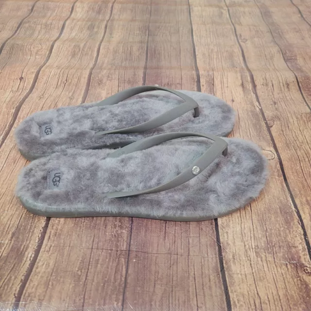 Ugg Womens Sandals Gray Size 10W Fluffie Flip Flops Fur Lined