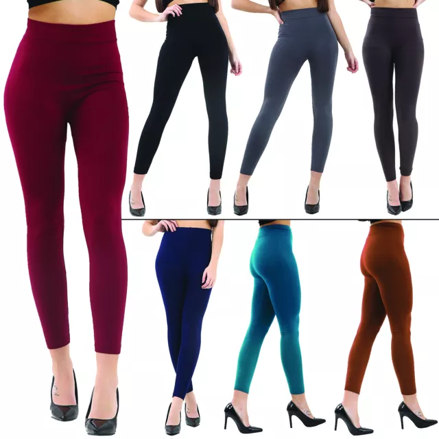 Femmes Leggings Doublé Noir Ventre Plat Taille Haute Neuf Uni Lot De