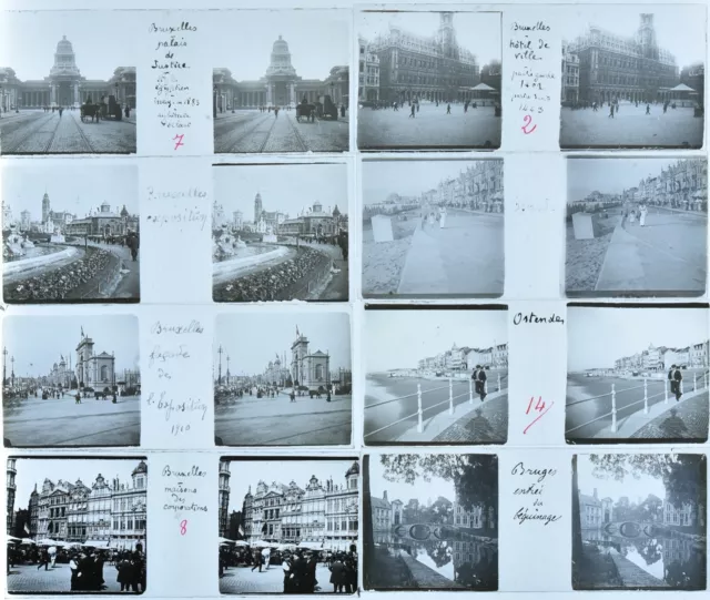 Set Of 8 Views Stereo Format 1 25/32x4 7/32in Photographs Of Belgium