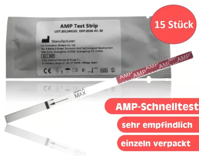 15x AMP / Amphetamin Drogenschnelltest (Speed, Pep, Uppers, Upper), 1.000 ng/ml