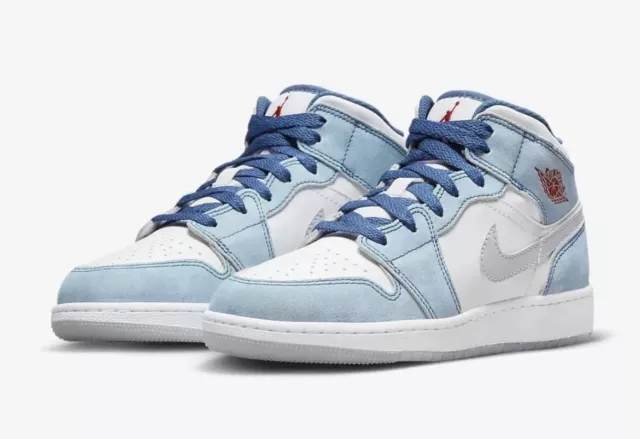 NIKE AIR JORDAN 1 Mid French Blue Red White USA GS DR6235-401 Size 5Y ...