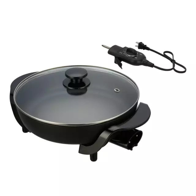12" round Nonstick Electric Skillet with Glass Cover, Black