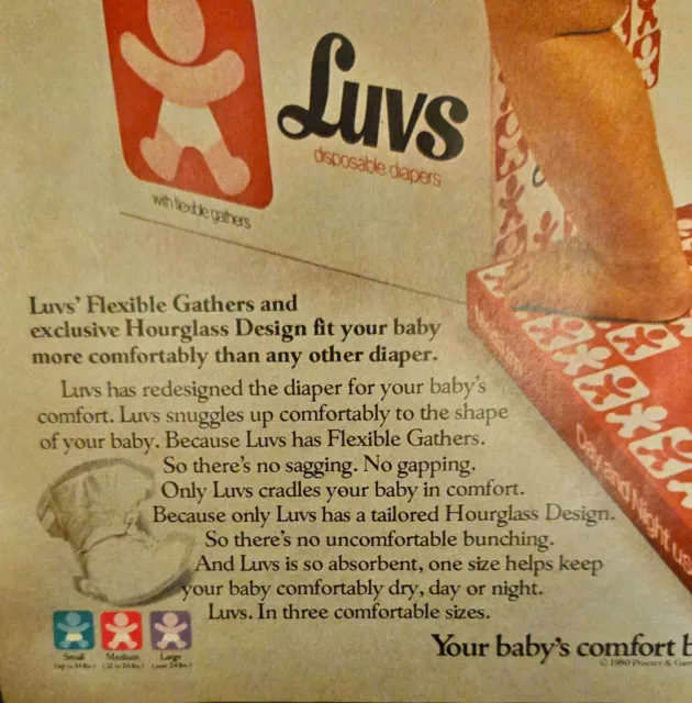 1980 Luvs Diapers Ad - The Flexible Gathers Diaper Cute Baby Vintage Print Ad 2