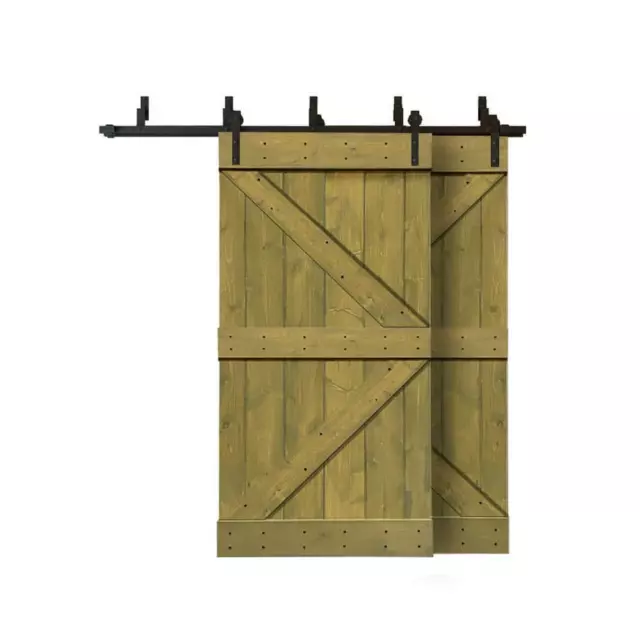 CALHOME Barn Door w/ Hardware Kit 84"H x 84"W Solid Core + Double Sliding Green