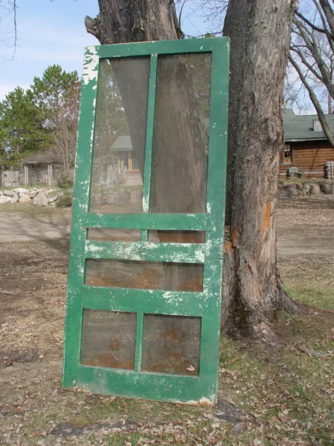 Vintage 1930s Green Painted Wooden Mortised Screen Door 7