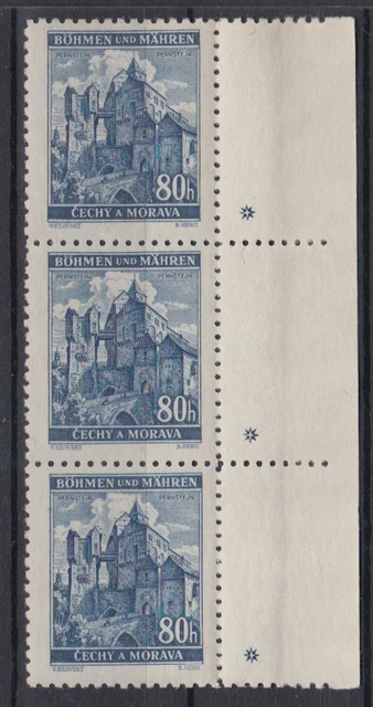 Böhmen + Mähren 40 3er Str. re. 3 Sternchen Lindenzweig und Landschaften 80 H**