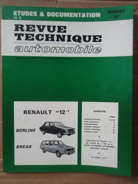 Revue Technique Automobile pour RENAULT 12 Berline et Break L et TL