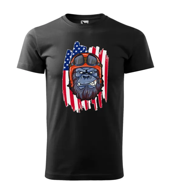USA Flag Gorilla 4th Of July Gift Patriotic Biker Motorcycle T-Shirt