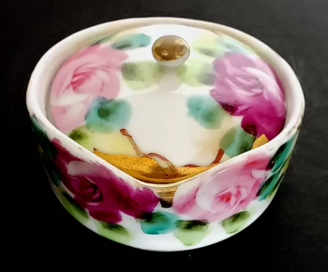 Antique Hand Painted Porcelain Collar Button Box Nippon