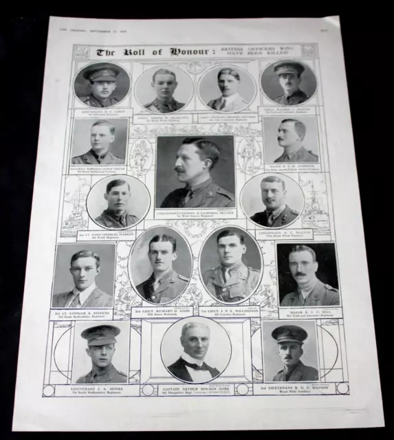 1915 WWI Photo Print 'ROLL OF HONOUR: BRITISH OFFICERS KILLED' 15" x 10.5"