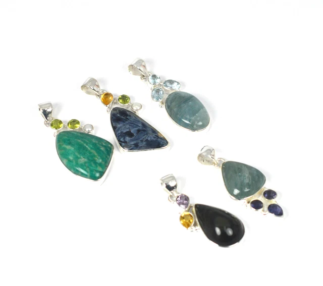 WHOLESALE 5PC 925 SOLID STERLING SILVER PIETERSITE MIX STONE PENDANT LOT u965