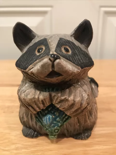 Vintage Artesania Rinconada Pottery Standing Raccoon Holding a Fish. Uruguay