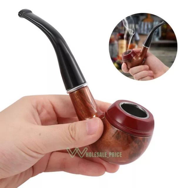 Durable Wooden Wood Smoking Pipe Tobacco Cigarettes Cigar Pipe W/ Pouch