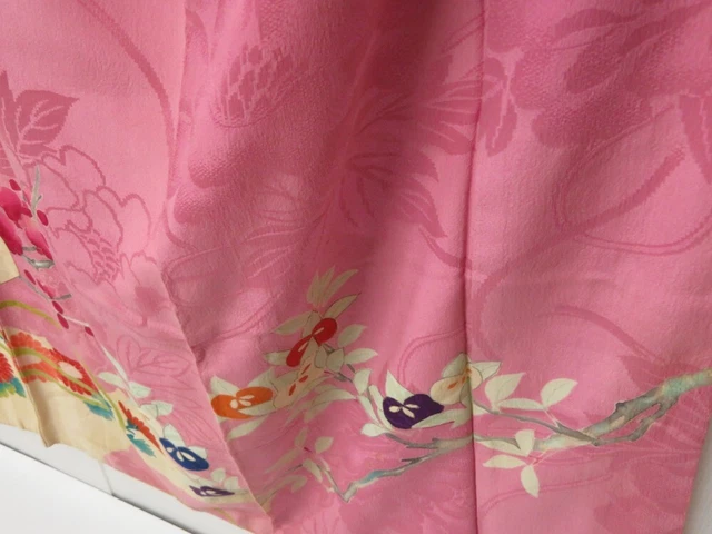 2211T05z690 Antique Japanese Kimono Silk CHU-FURISODE Plum blossom Dull pink 4