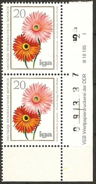 Briefmarken DDR Mi Nr. 2072 Gerbera BZN DZ Druckvermerk DV WPD I  **