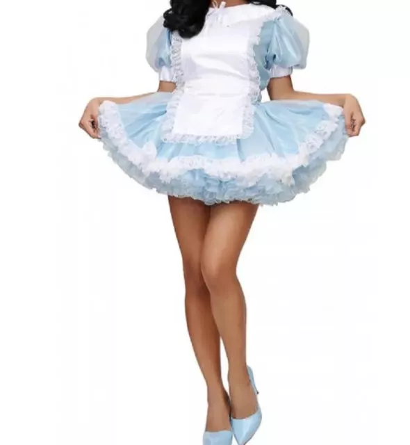 Lockable Sissy Maid Sexy Dress Blue Satin Organza Cosplay Costume Tailor Made 26 00 Picclick