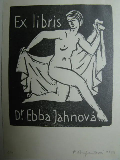 1932 Exlibris Erotic nude Ex libris bookplate print Bujantova Czech Ebba Jahnová