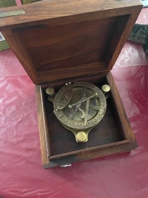 aubaho Compas Boussole Maritime décoration Laiton Bois Bateau Style Antique Set 5cm