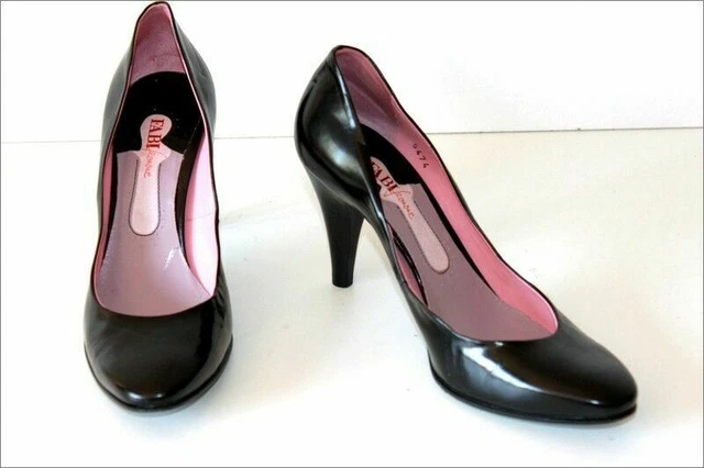 Escarpins Sanche De La Rosa Cuir Noir Petit Talon - Taille 35 (US 4) - Très Bon état (cuir Rigide)