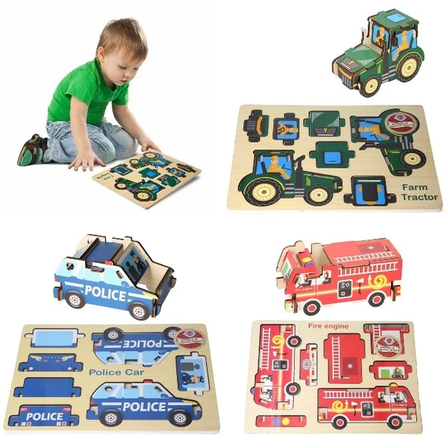Children Mini Learning Wooden Puzzles Jigsaw Educational Toy Vehicles