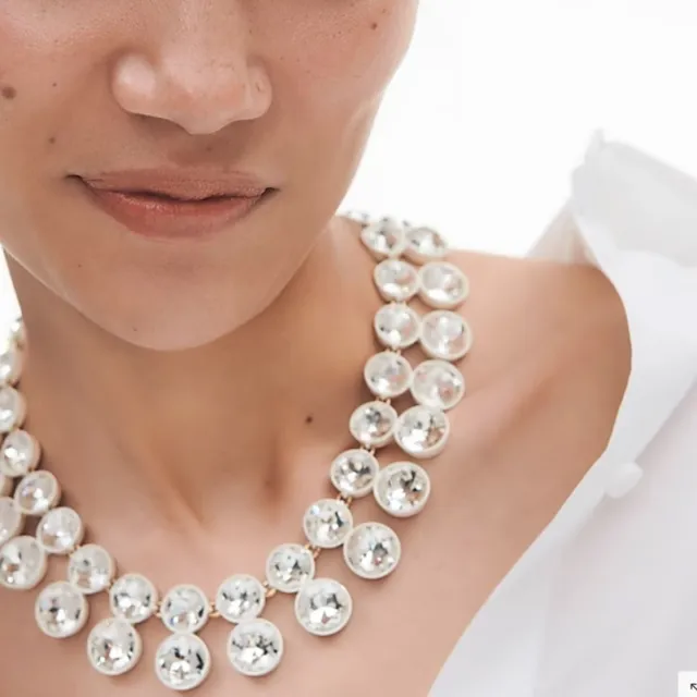 J Crew NWT $98 Double-Drop Crystal Brûlée Necklace in White | Bridal Wedding